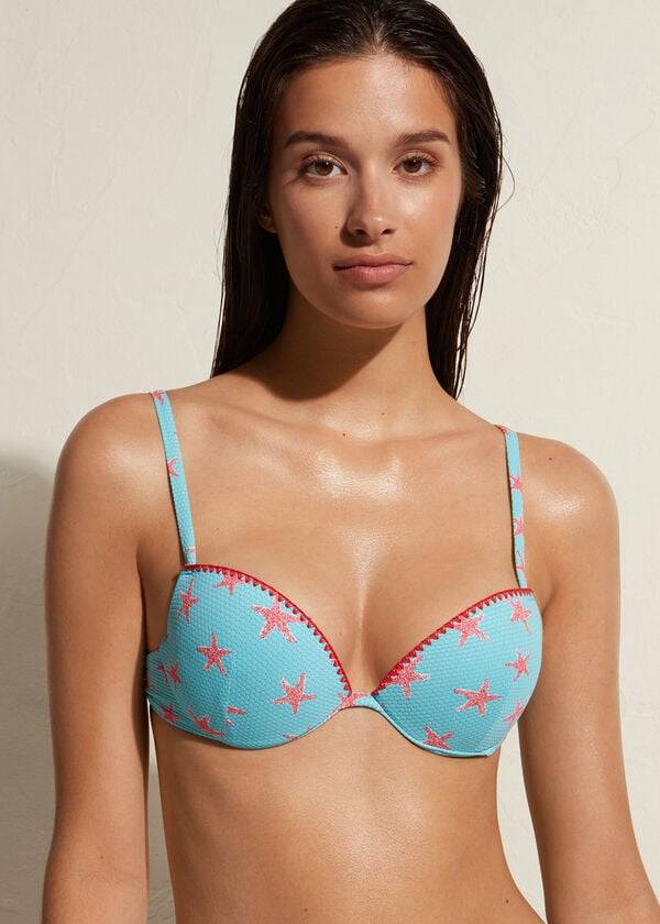 Bikini Tops Calzedonia Padded Push-up Buenos Aires Azul Marinho | BR1837ZG