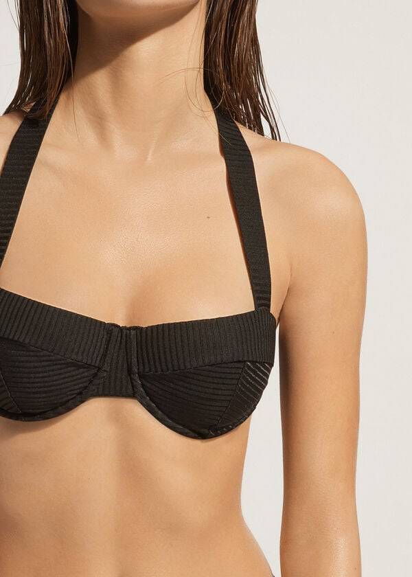 Bikini Tops Calzedonia Push-Up Bandeau Parigi Pretas | BR1955IS