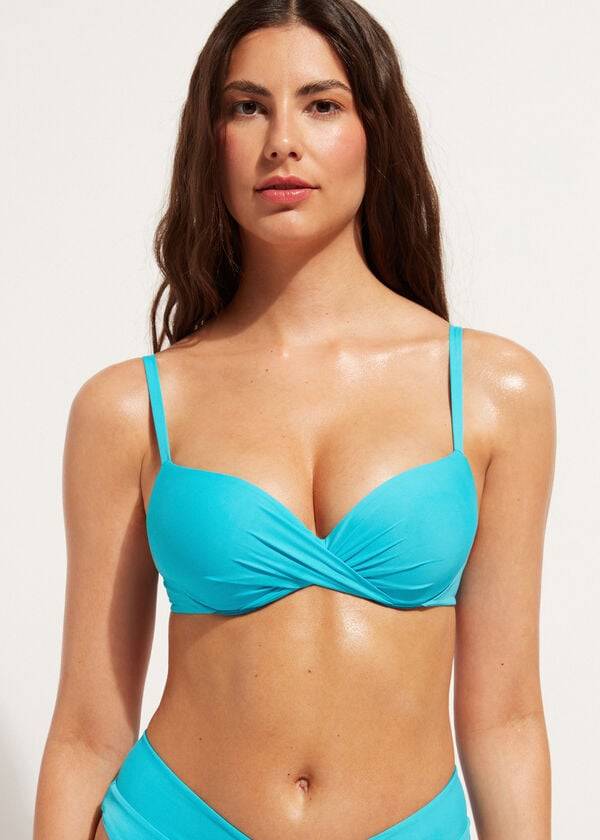 Bikini Tops Calzedonia Soft Graduated Super Padded Push-up Indonesia Turquesa | BR1960DN