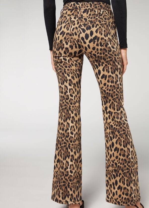 Calça Jeans Calzedonia Animal Print Flared Marrom | BR2561NB