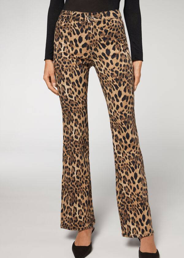 Calça Jeans Calzedonia Animal Print Flared Marrom | BR2561NB