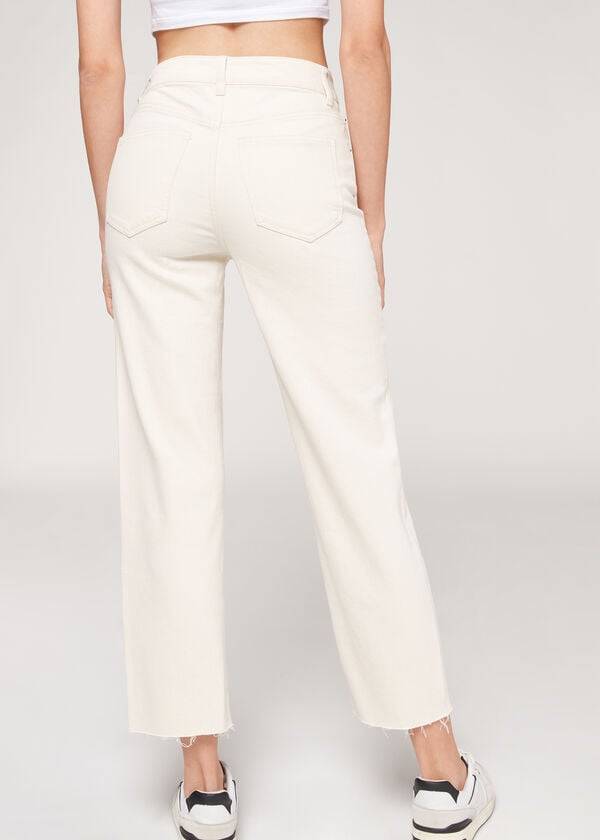 Calça Jeans Calzedonia Cropped Straight-Leg Branco | BR2565XF