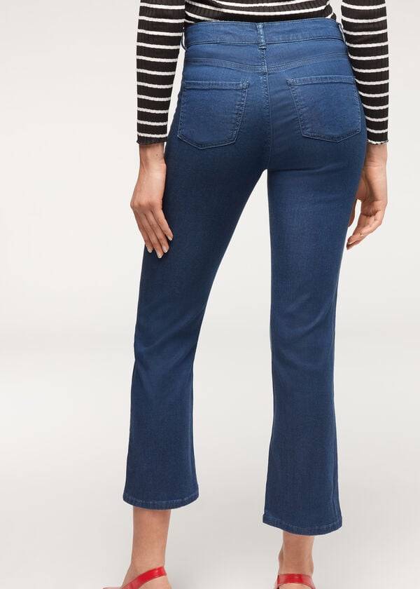 Calça Jeans Calzedonia Eco Light Flared Cropped Denim Azul Marinho | BR2573DN