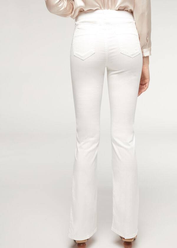 Calça Jeans Calzedonia Eco Light Flared Denim Branco | BR2574SO