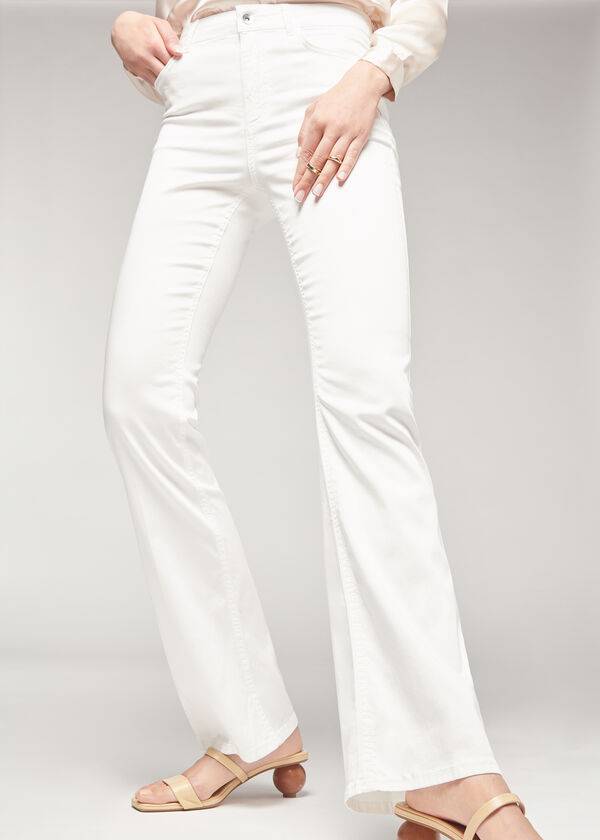 Calça Jeans Calzedonia Eco Light Flared Denim Branco | BR2574SO