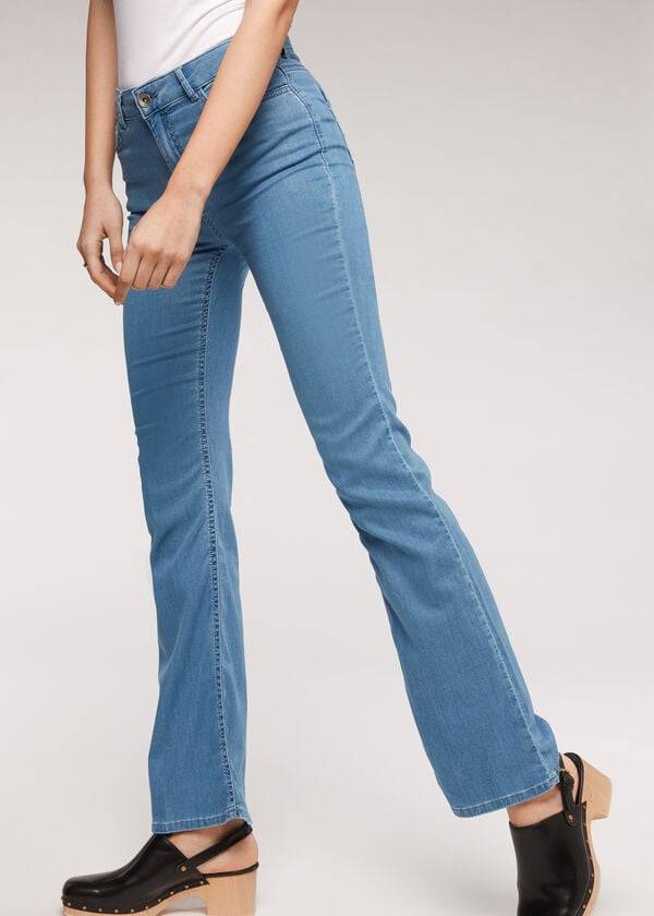 Calça Jeans Calzedonia Eco Light Flared Denim Azuis | BR2576PQ