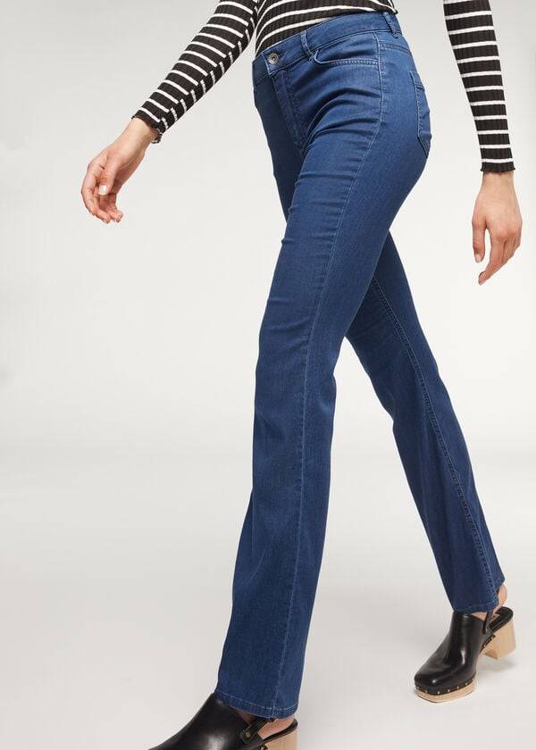 Calça Jeans Calzedonia Eco Light Flared Denim Azul Marinho | BR2577OR