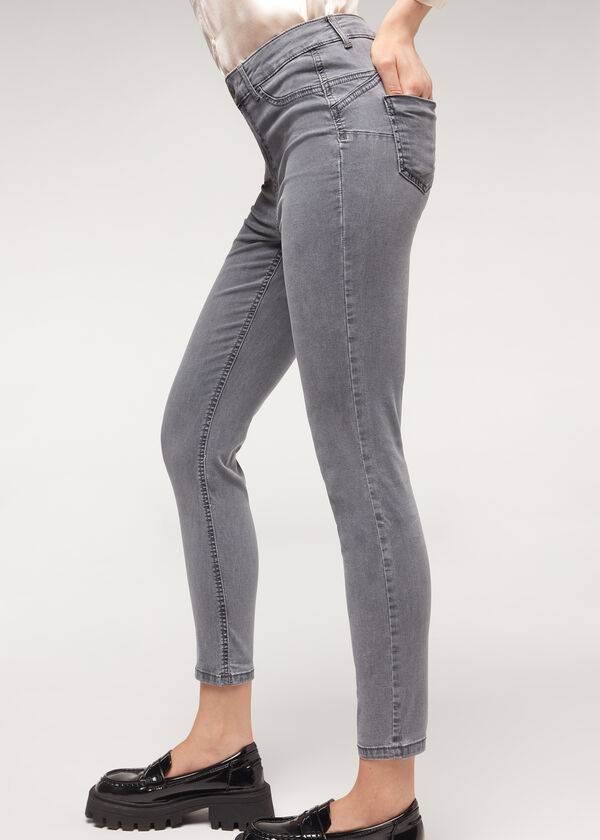 Calça Jeans Calzedonia Eco Light Push Up Denim Prateadas | BR2578IS