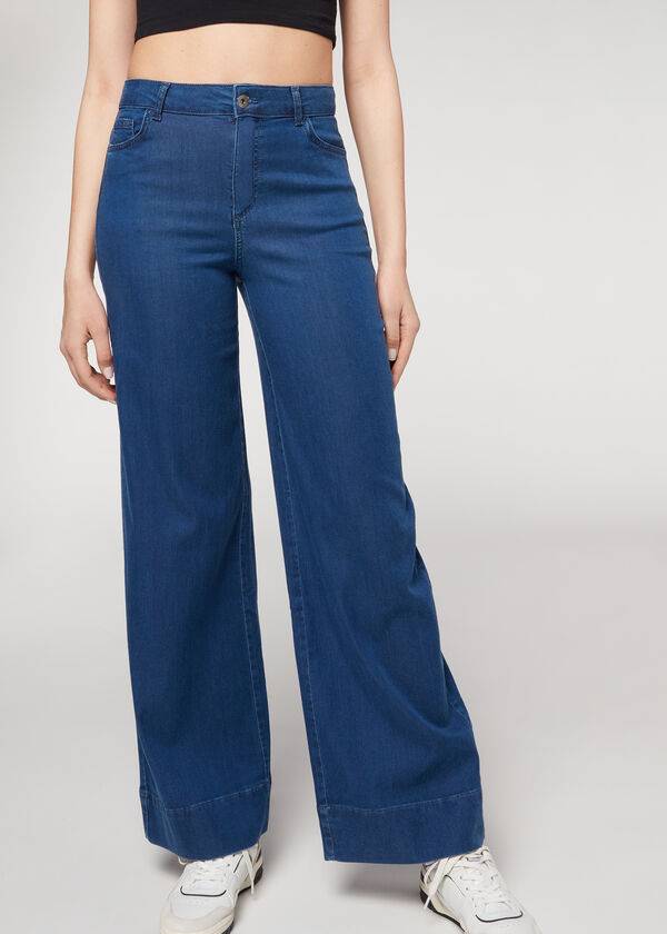 Calça Jeans Calzedonia Eco Palazzo Azul Marinho | BR2587NB