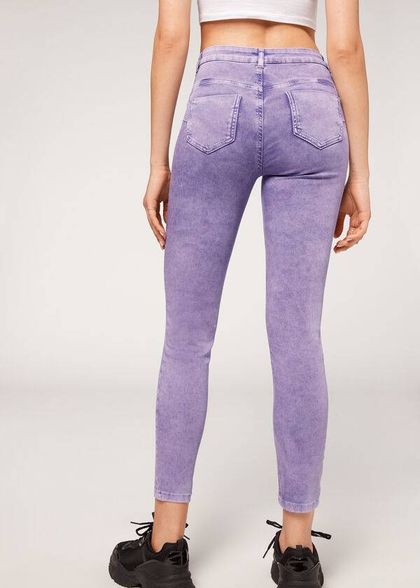 Calça Jeans Calzedonia Faded Skinny Push-Up Roxo | BR2588BC