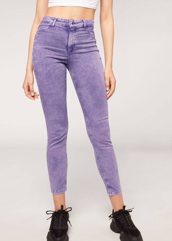 Calça Jeans Calzedonia Faded Skinny Push-Up Roxo | BR2588BC