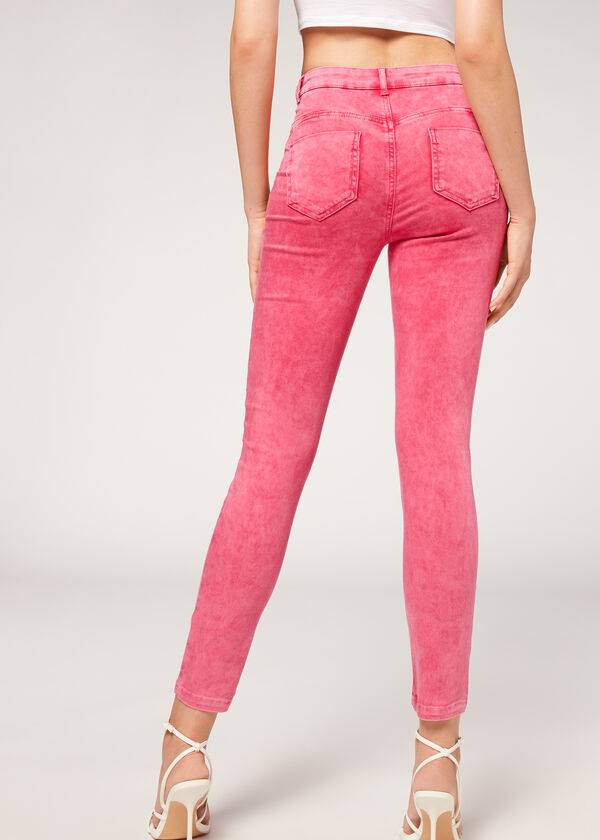 Calça Jeans Calzedonia Faded Skinny Push-Up Rosa | BR2589VD