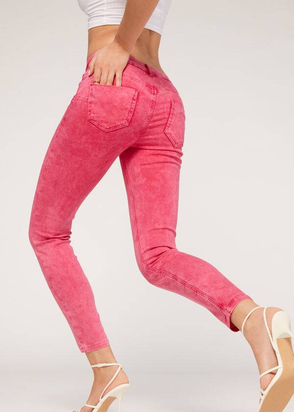 Calça Jeans Calzedonia Faded Skinny Push-Up Rosa | BR2589VD