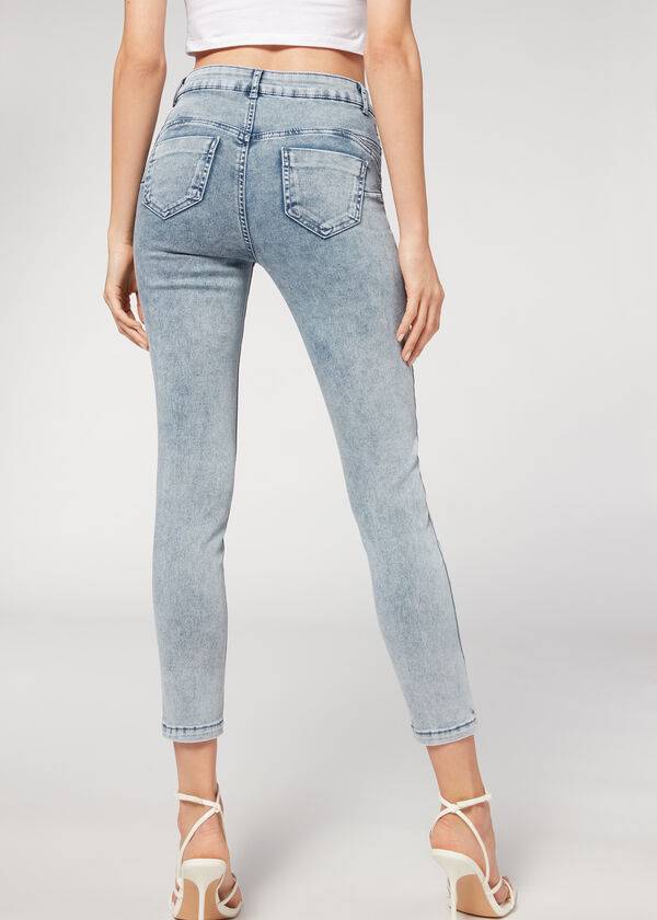 Calça Jeans Calzedonia Faded Skinny Push-Up Azuis | BR2590CE