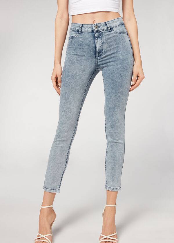 Calça Jeans Calzedonia Faded Skinny Push-Up Azuis | BR2590CE