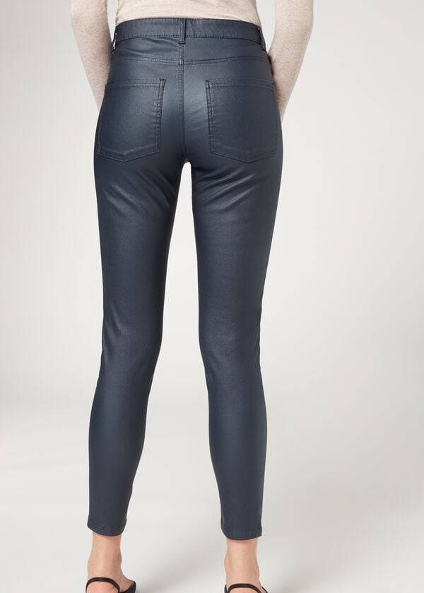 Calça Jeans Calzedonia Faux Leather Skinny Azul Marinho Azuis | BR2591XF