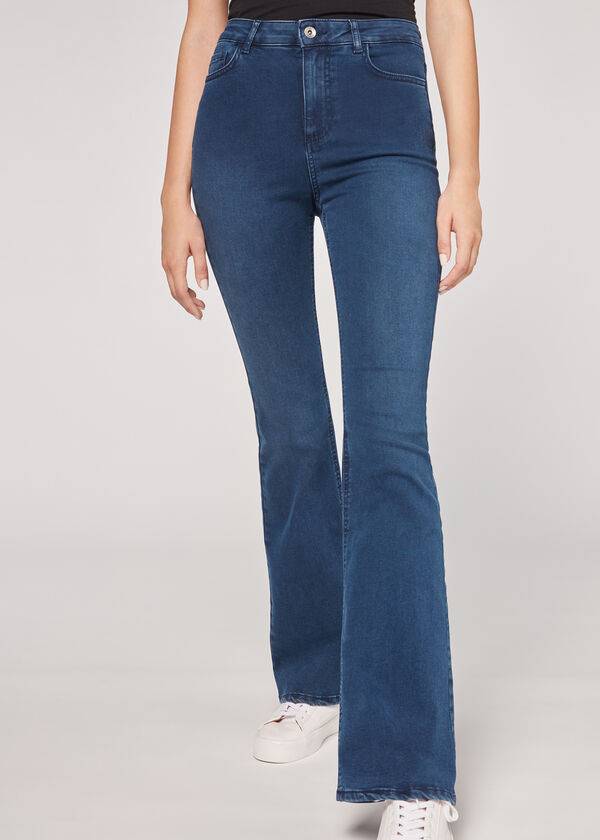 Calça Jeans Calzedonia Flared Azuis | BR2593LH