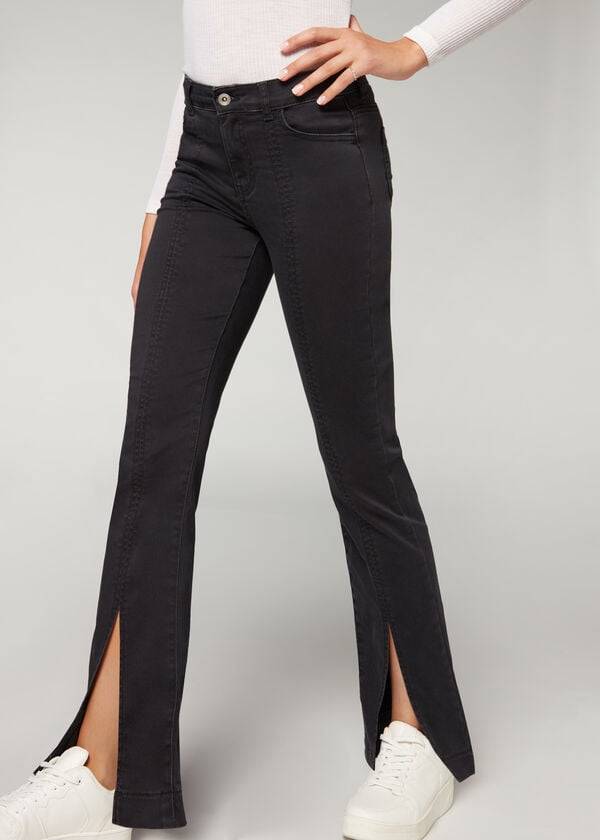 Calça Jeans Calzedonia Front Slit Pretas | BR2597GL