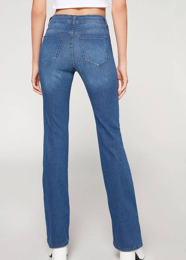 Calça Jeans Calzedonia Super Flex Denim High Waist Bootcut Azuis | BR2614BC