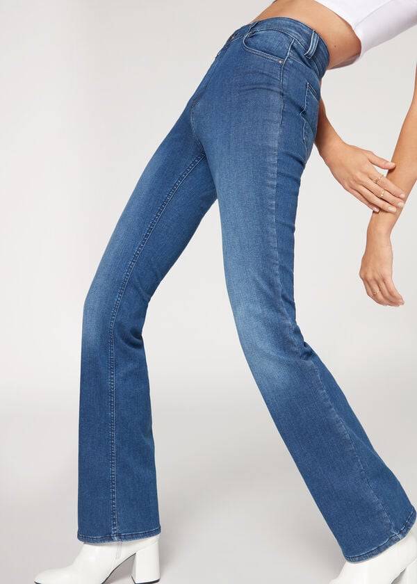 Calça Jeans Calzedonia Super Flex Denim High Waist Bootcut Azuis | BR2614BC