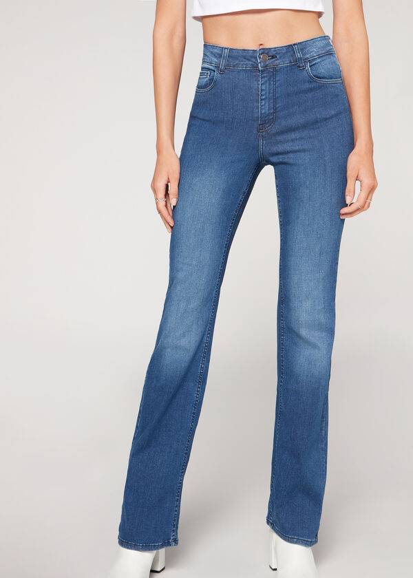 Calça Jeans Calzedonia Super Flex Denim High Waist Bootcut Azuis | BR2614BC