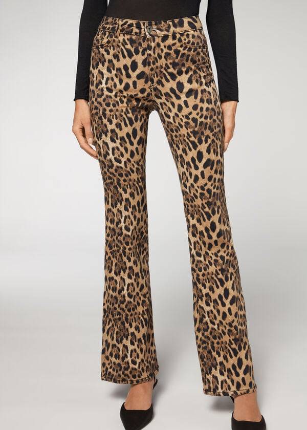 Calças Calzedonia Animal Print Flared Marrom | BR2713GL