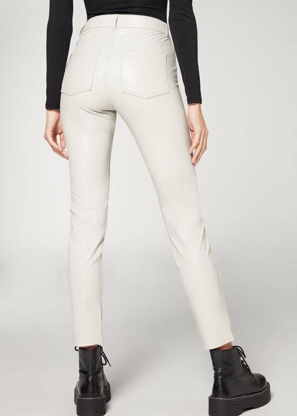 Calças Calzedonia Coated Thermal Skinny Biker Branco | BR2723TV