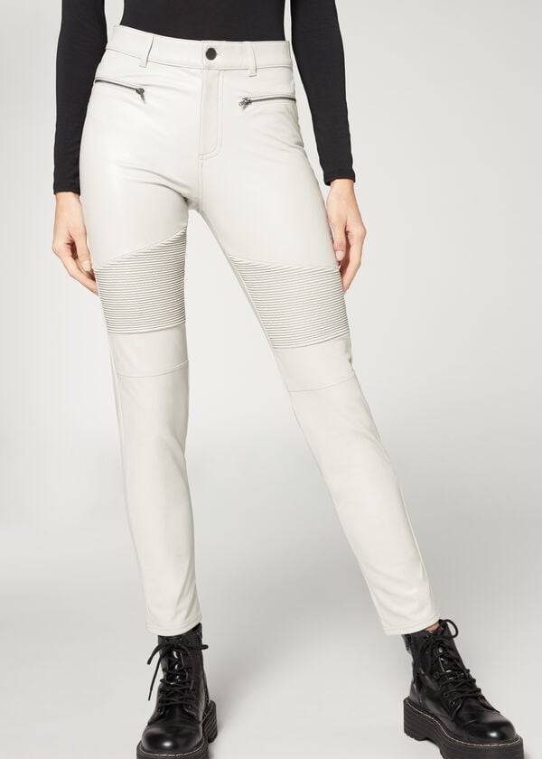 Calças Calzedonia Coated Thermal Skinny Biker Branco | BR2723TV