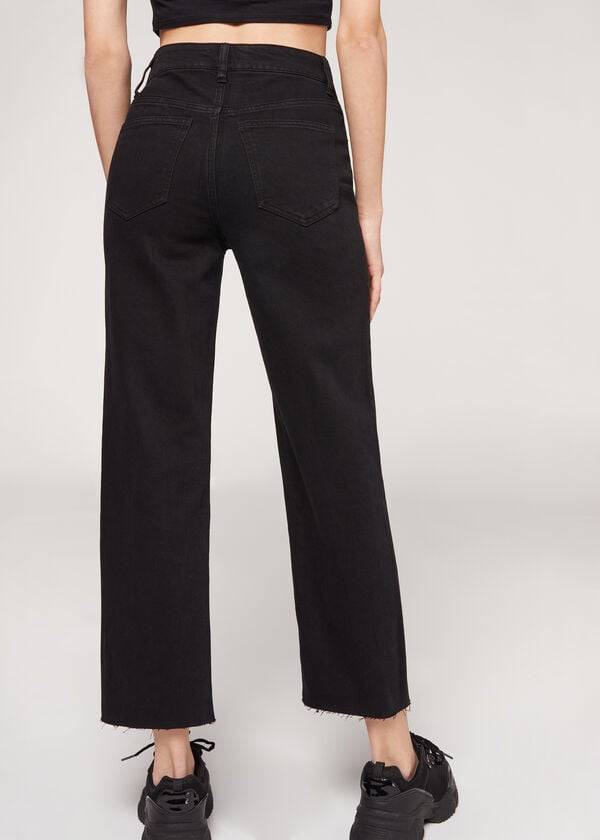 Calças Calzedonia Cropped Straight-Leg Pretas | BR2725EX