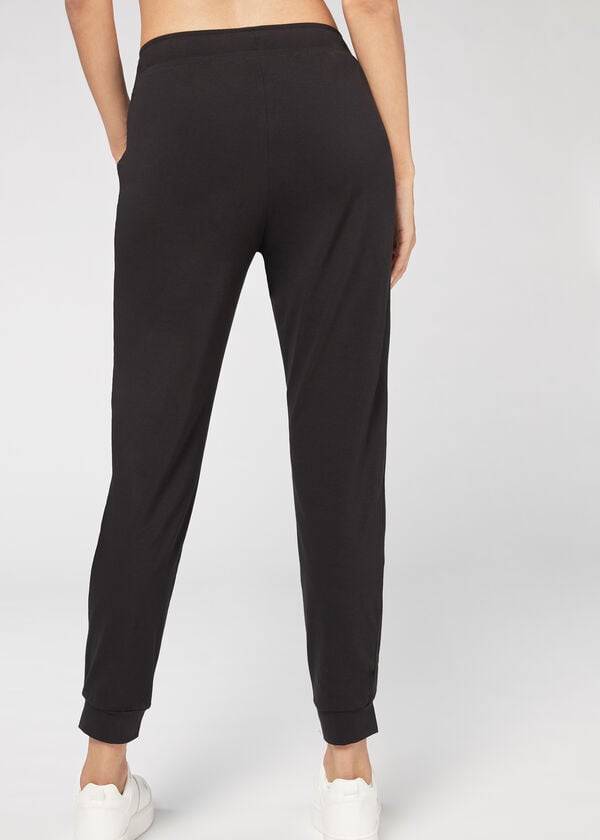 Calças Calzedonia Jogger in Ultra Light Supima Cotton Pretas | BR2734ZG