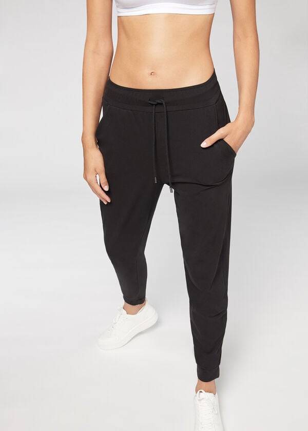 Calças Calzedonia Jogger in Ultra Light Supima Cotton Pretas | BR2734ZG