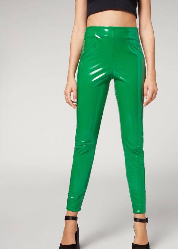 Calças Calzedonia Skinny in Thermal Vinyl Verdes | BR2737JJ