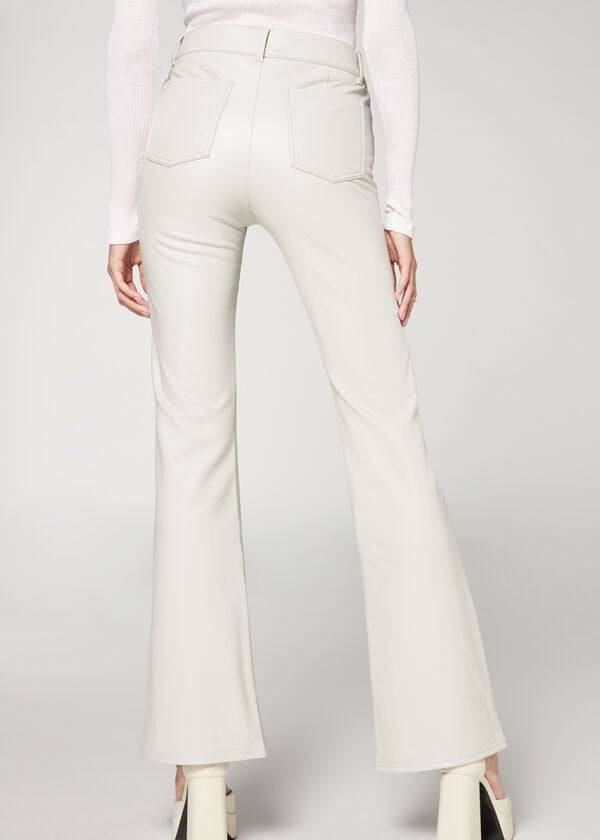 Calças Calzedonia Zip and Button Coated Thermal Flared Branco | BR2744PQ