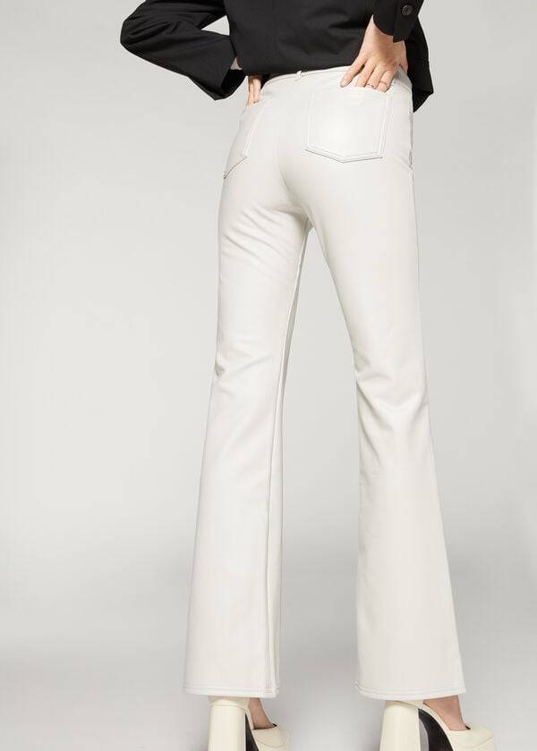 Calças Calzedonia Zip and Button Coated Thermal Flared Branco | BR2744PQ