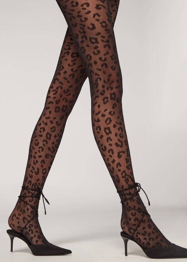 Collants Calzedonia Animal Pattern 30 Denier Sheer Patterned Pretas | BR1084XF