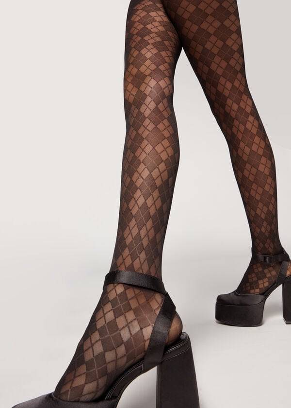 Collants Calzedonia Argyle 50 Denier Sheer Patterned Pretas | BR1086VD