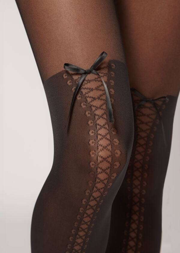 Collants Calzedonia Boot-Effect Longuette Patterned Pretas | BR1088NB