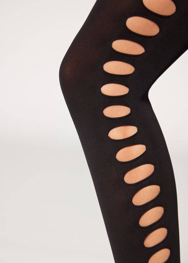 Collants Calzedonia Cut-Out Opaque 90 Denier Patterned Pretas | BR1091WY