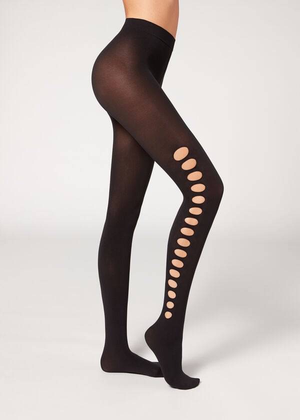 Collants Calzedonia Cut-Out Opaque 90 Denier Patterned Pretas | BR1091WY