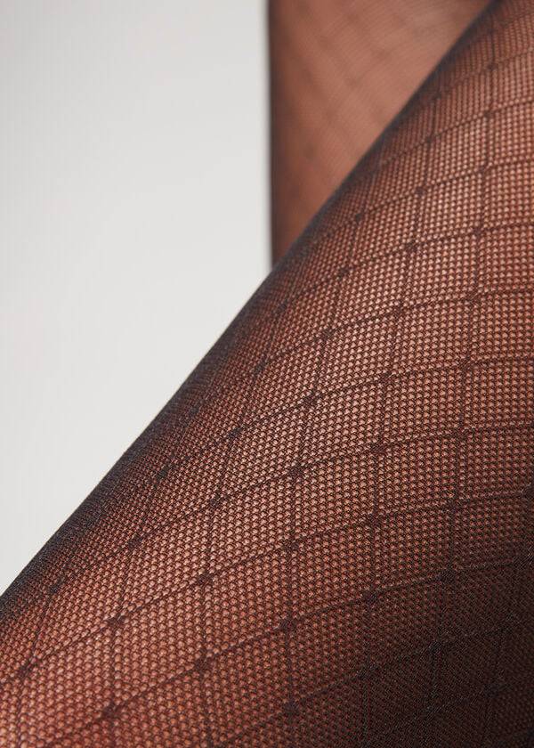 Collants Calzedonia Diamond Motif Mesh Patterned Pretas | BR1092EX