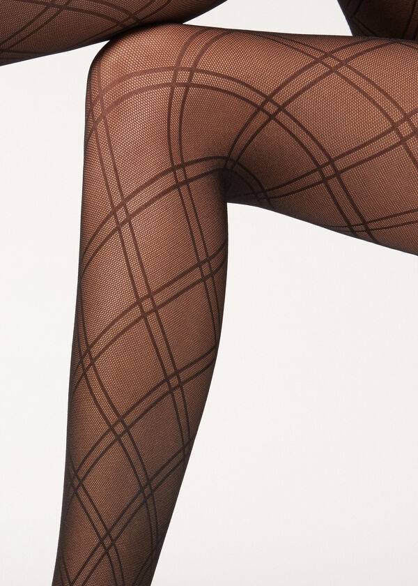 Collants Calzedonia Double Diamond Motif Fishnet Patterned Pretas | BR1095YU