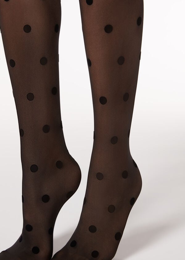 Collants Calzedonia Flocked Dots Sheer 30 Denier Pretas | BR1223RW