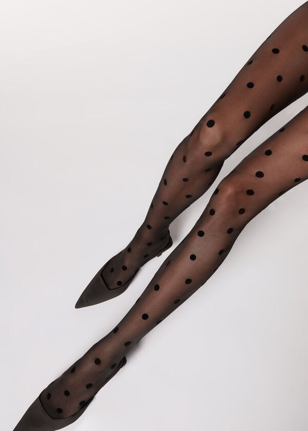 Collants Calzedonia Flocked Dots Sheer 30 Denier Pretas | BR1223RW