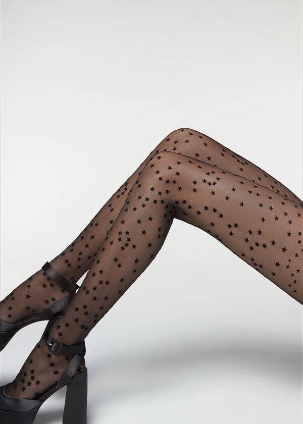 Collants Calzedonia Flocked Stars 30 Denier Sheer Pretas | BR1224TV