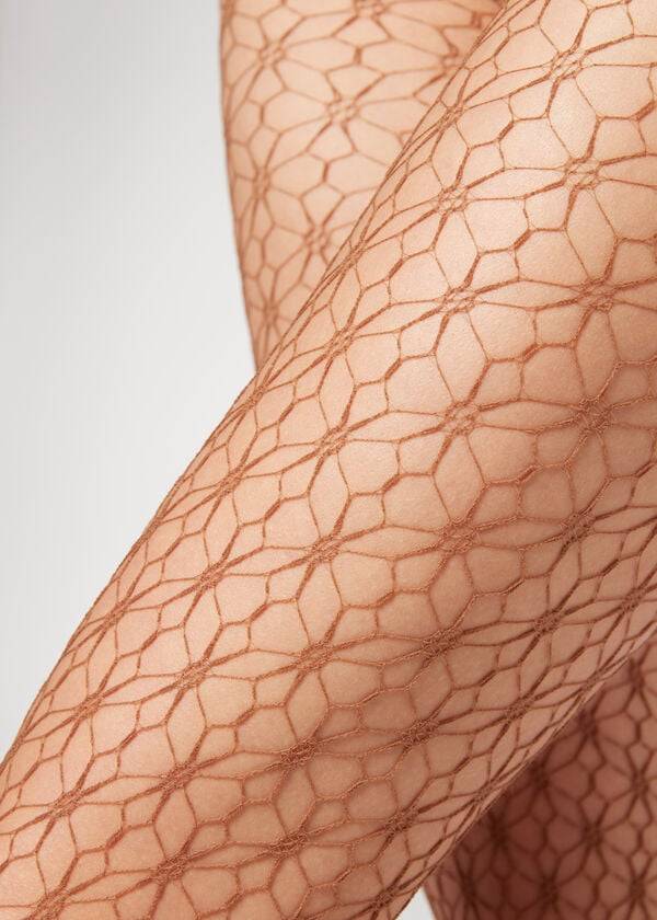 Collants Calzedonia Geometric-Motif Fishnet Patterned Bege | BR1102DN