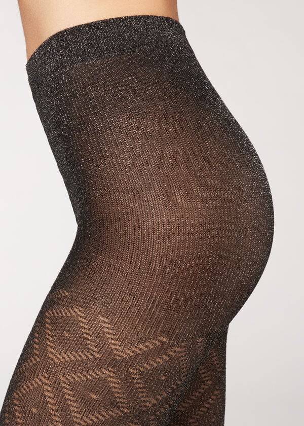 Collants Calzedonia Glitter Diamond Pattern Patterned Pretas Prateadas | BR1107KI