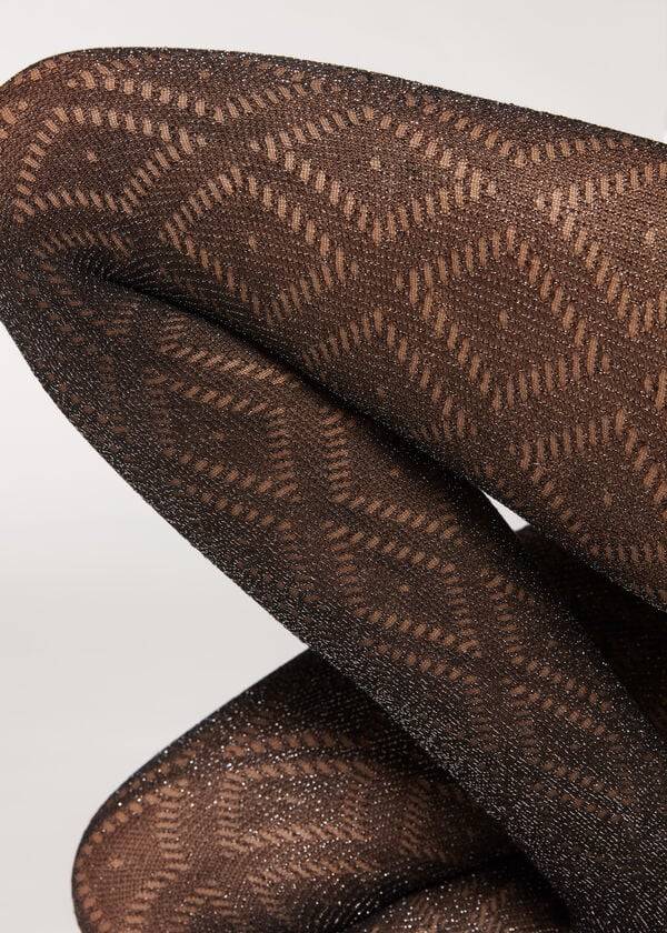 Collants Calzedonia Glitter Diamond Pattern Patterned Pretas Prateadas | BR1107KI