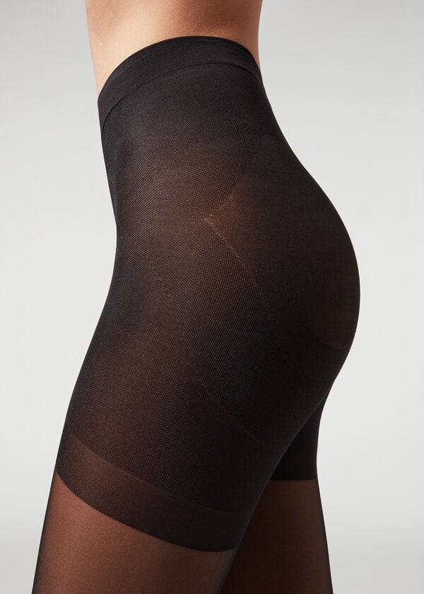 Collants Calzedonia Longuette-effect Total Shaper Patterned Pretas | BR1112VD