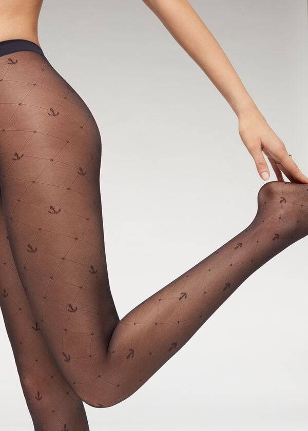 Collants Calzedonia Marine Sheer 50 Denier Patterned Azuis | BR1114NB