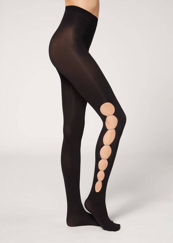 Collants Calzedonia Rhinestone Cut Out 100 Denier Opaque Eco Patterned Pretas | BR1121YU